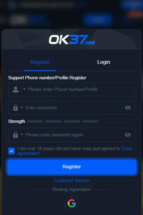 OK37 Game Registration